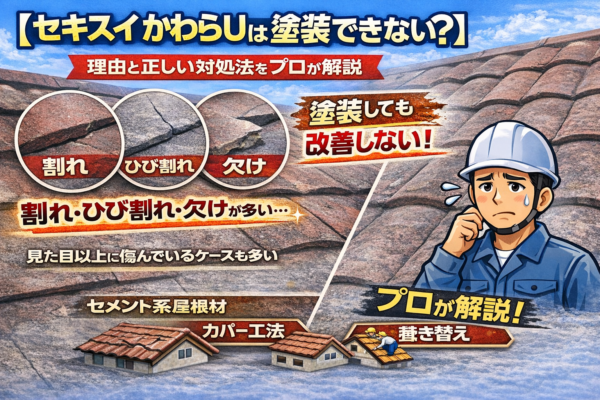 府中市　屋根塗装　塗装できないセキスイかわらU
